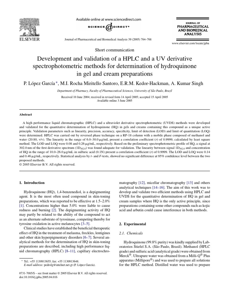 Development and Validation of A HPLC and A UV Derivative ...