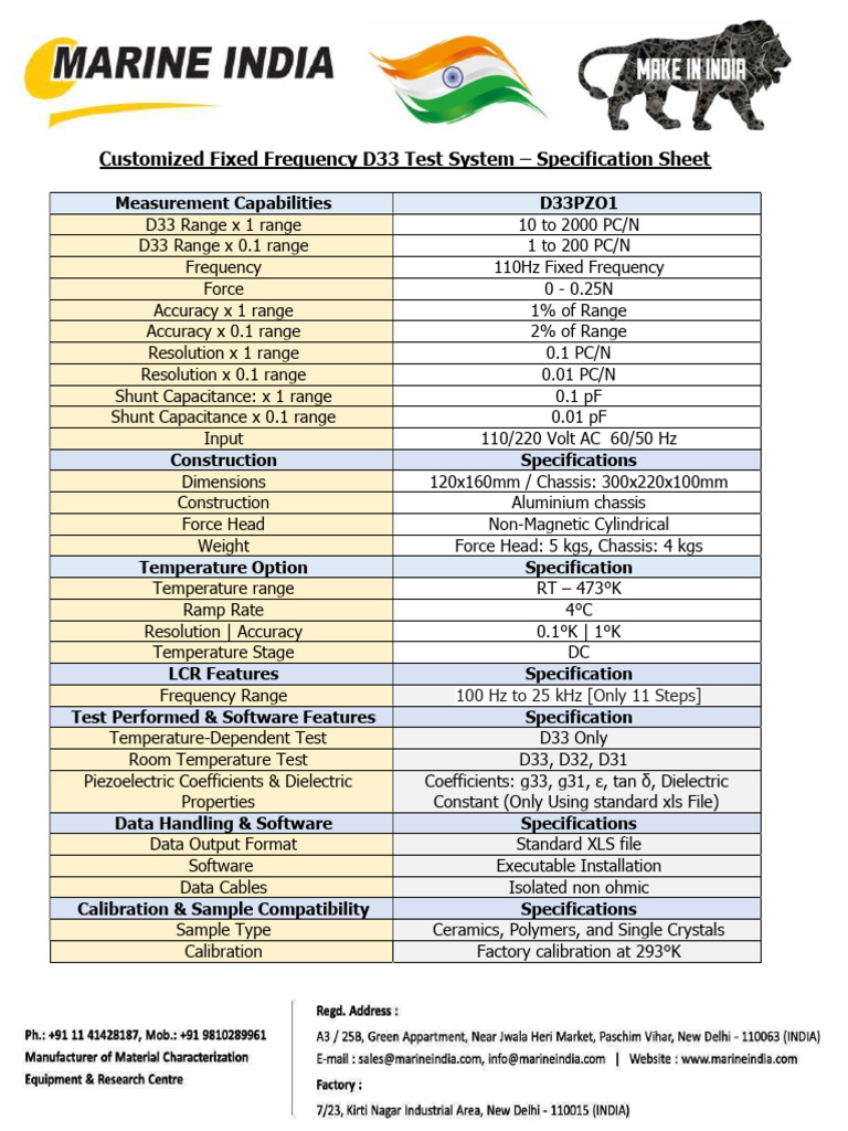 Fixed Frequency D33 Test System – Specification Sheet | PDF ...