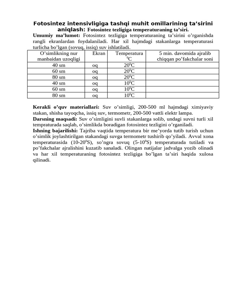 14 - Labaratoriya .Fotosintez Jadalligini Aniqlash | PDF