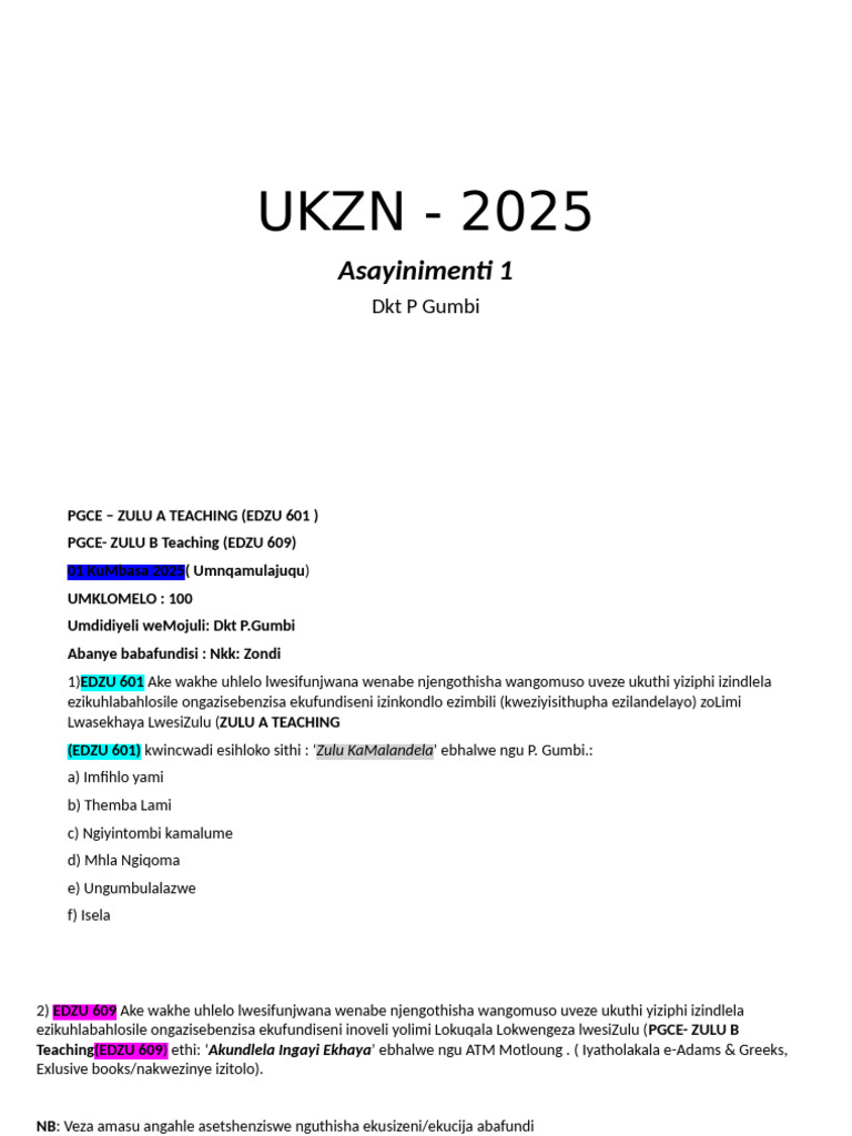 PGCE Zulu Teaching Guidelines 2025 | PDF