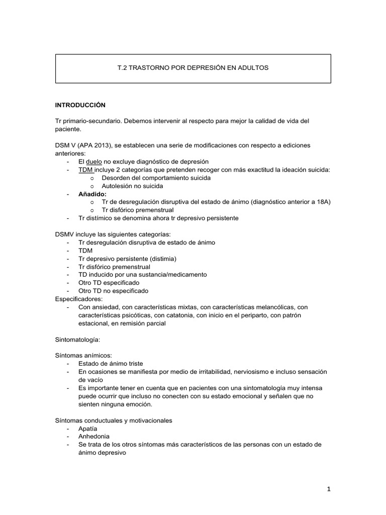 Trastorno Depresivo en Adultos: Diagnóstico y Tratamiento | PDF ...