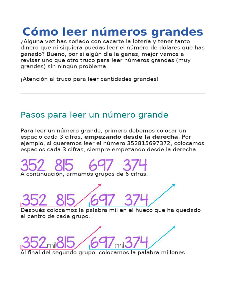 Cómo leer números grandes fácilmente | PDF