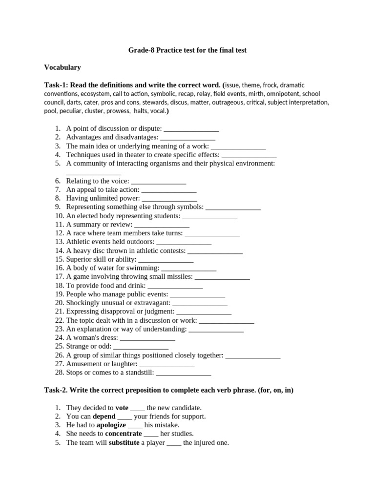 Grade 8 Vocabulary and Grammar Review | PDF | Linguistics