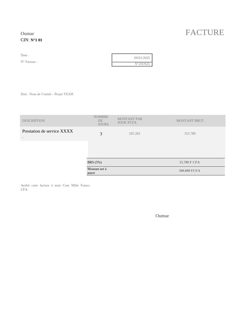 Exemple de facture de prestation de service | PDF