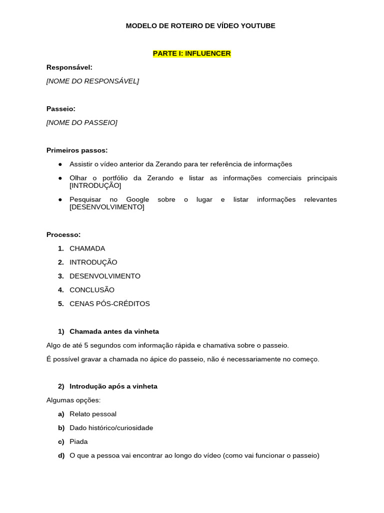 Modelo de Roteiro para Vídeo YouTube | PDF | YouTube | Roteiro