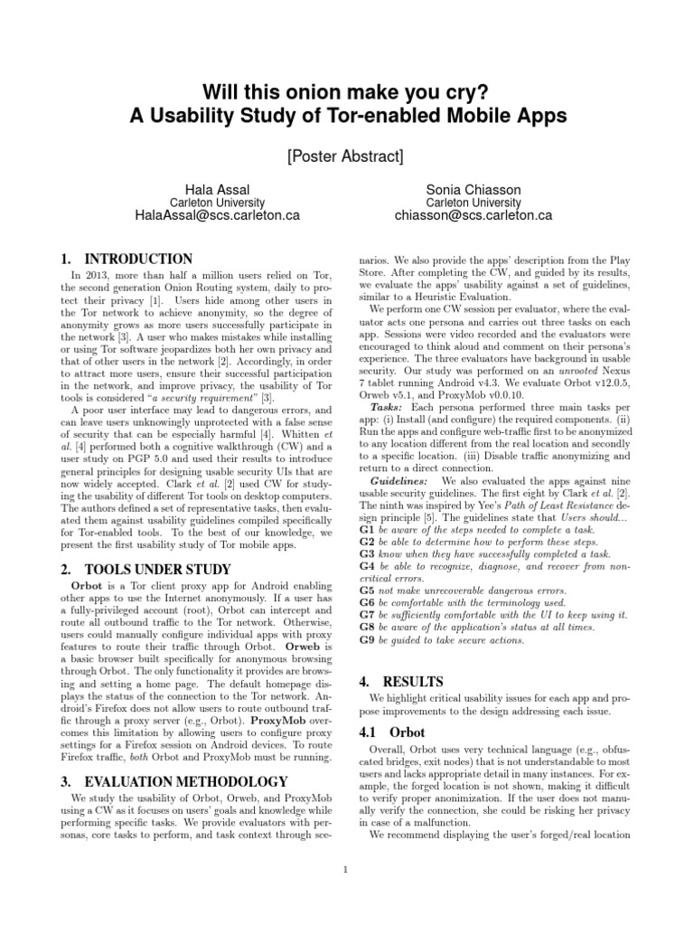Usability Study of Tor Mobile Apps | PDF | Usability | Mobile App
