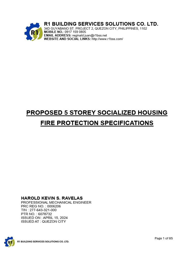 Fire Protection Specifications Proposed 5 Storey Socialized Housing ...