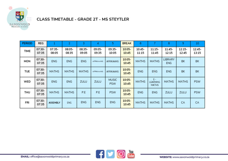 Grade 2 Timetable Overview | PDF