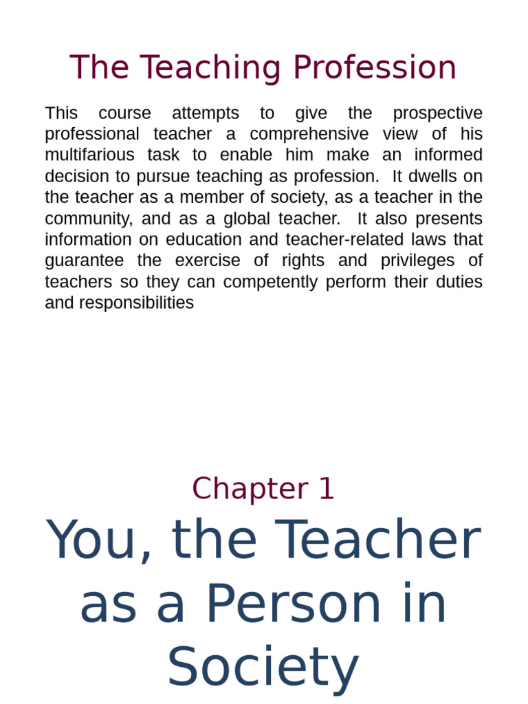 Lesson 1 The Teaching Profession | PDF | Learning | Philosophy Of Education