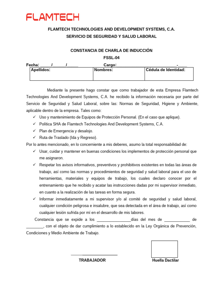 Charla de Induccion FSSL-04 | PDF