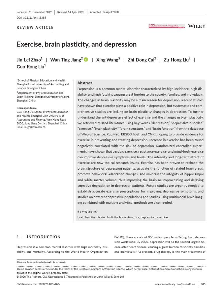 Exercise and Brain Plasticity in Depression | PDF | Major Depressive ...