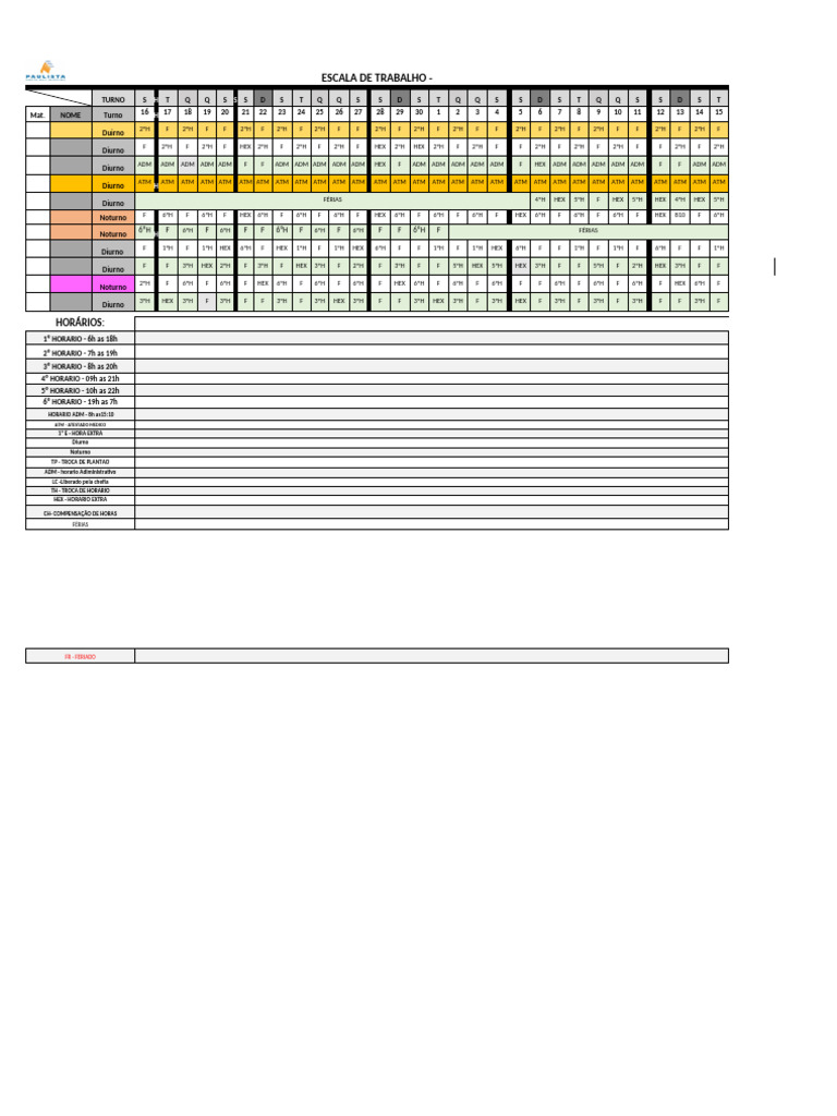 Escala de Trabalho e Horários | PDF