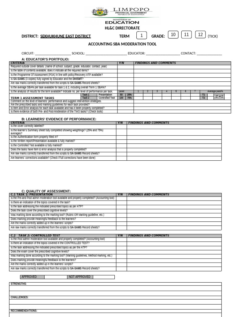 Grade 10 Accounting SBA Moderation Tool | PDF | Cognition | Learning