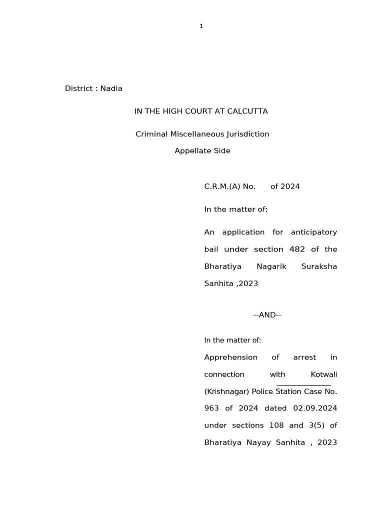 Anticipatory Bail Under BNSS 2023, Sec 482 | PDF | Bail | Aiding And ...