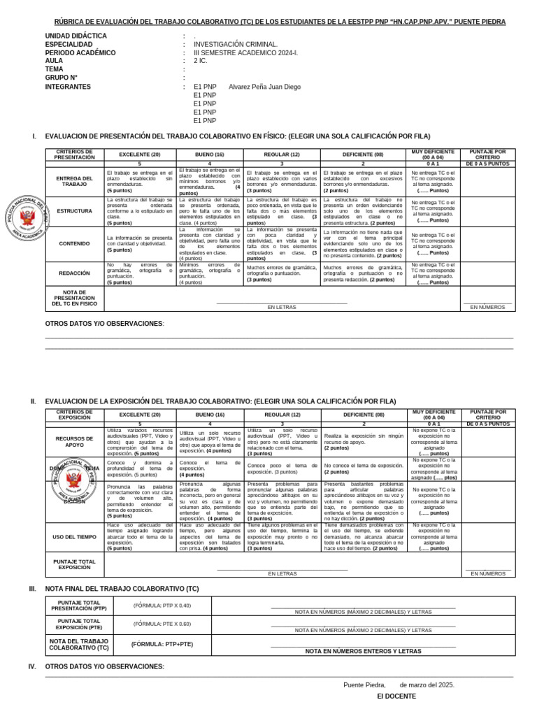 Rúbrica de Evaluacion Tc-Pte - Pdra | PDF | Comunicación humana ...