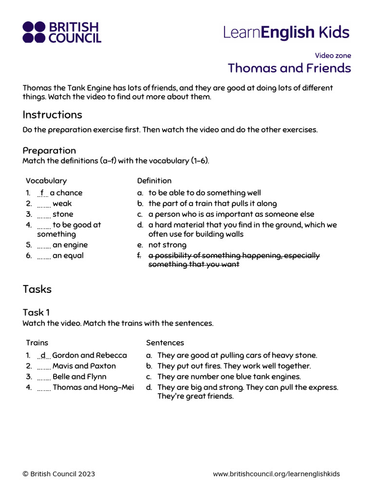 Thomas and Friends: Vocabulary and Tasks | PDF