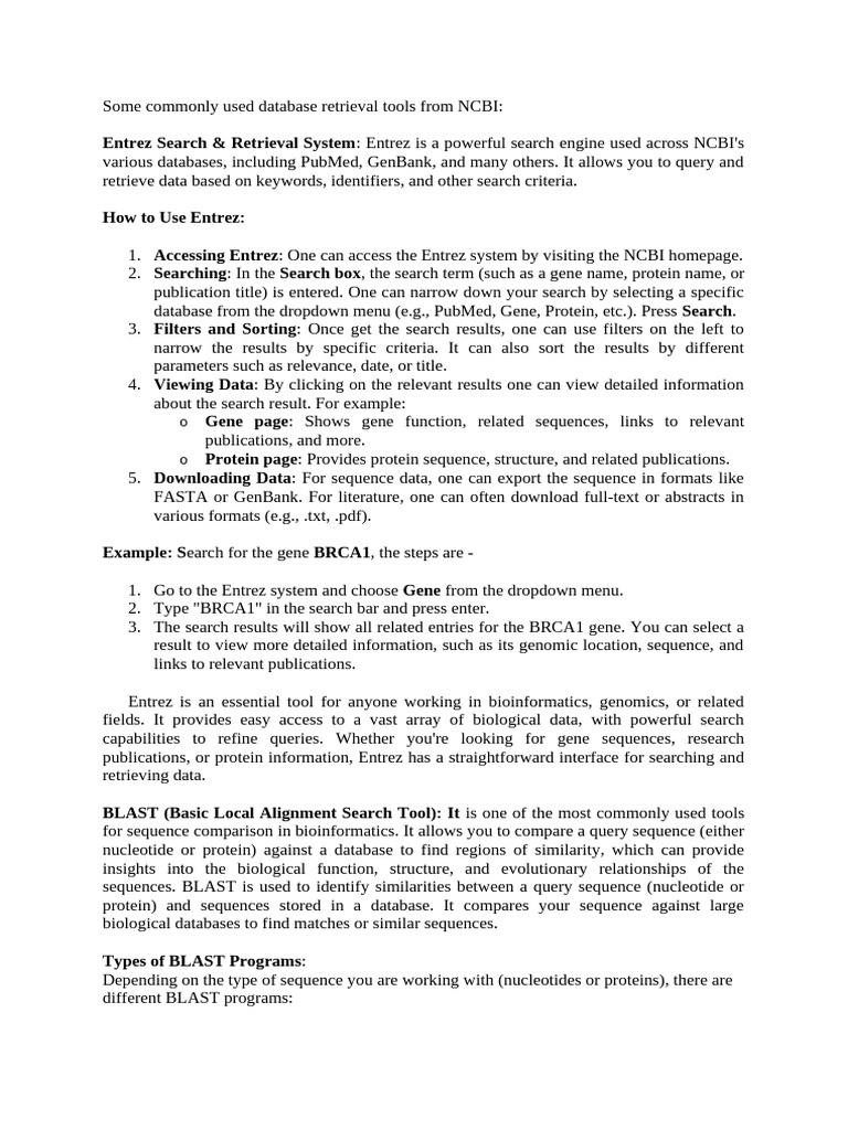 NCBI Entrez and BLAST Overview | PDF | National Center For ...