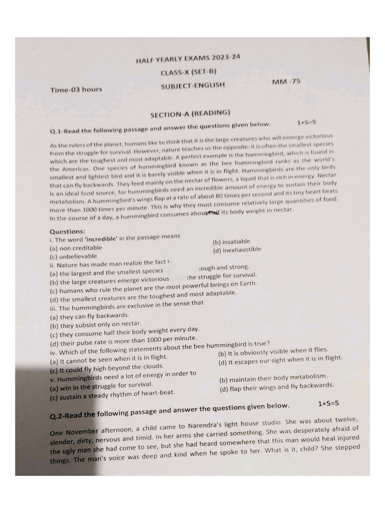 MP Board Class 10th English Real Paper 2023 | PDF