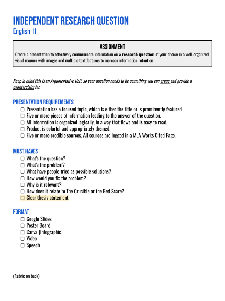 Unit Research Question | PDF | Question | Cognition