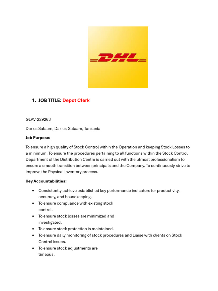 Depot Clerk Job in Dar es Salaam | PDF