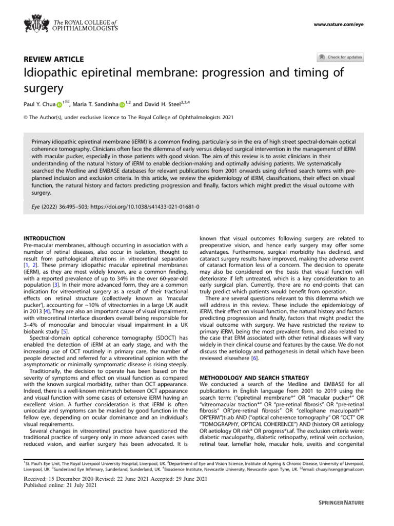 Idiopathic Epiretinal Membrane: Progression and Timing of Surgery | PDF ...