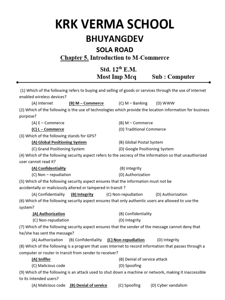 Chap 5 Most Imp MCQ With Answers | PDF | Malware | Encryption