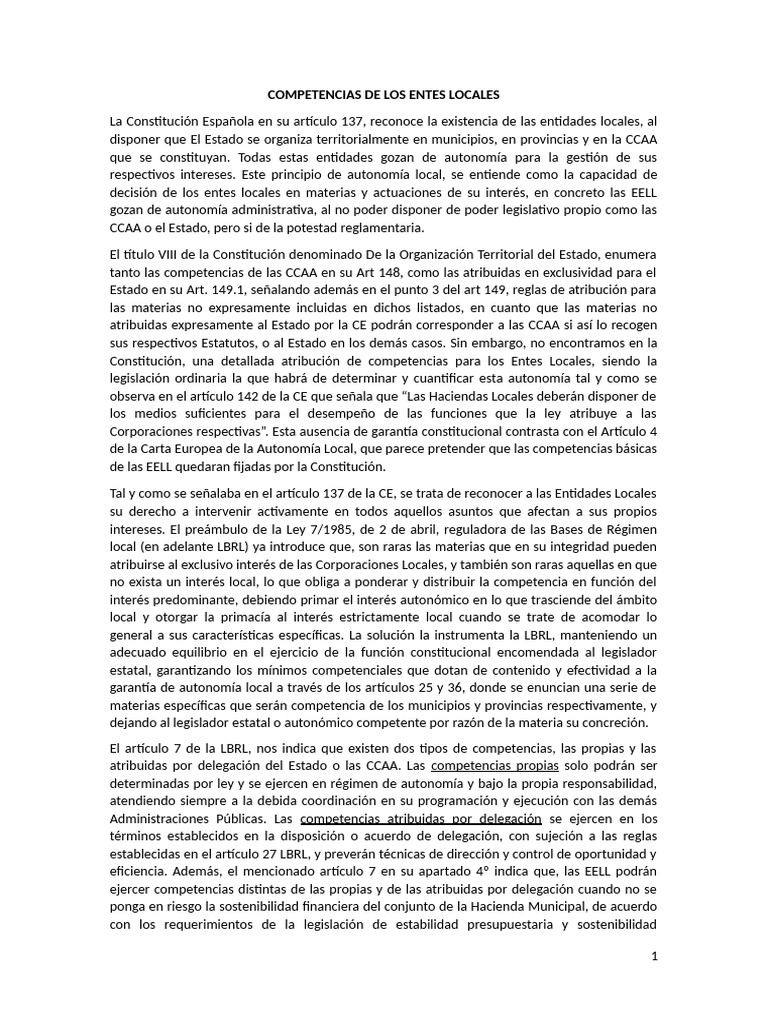 Competencias de Entes Locales en España | PDF | Gobernancia | Ciencias ...
