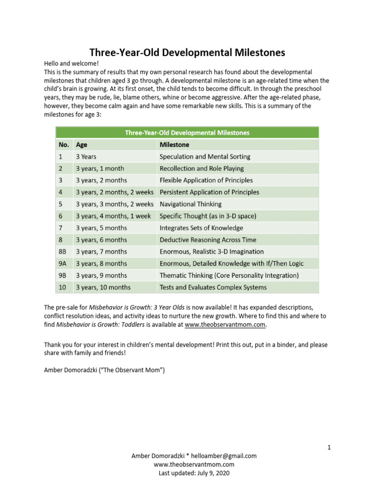 3-Year-Old Development Milestones Guide | PDF | Shame