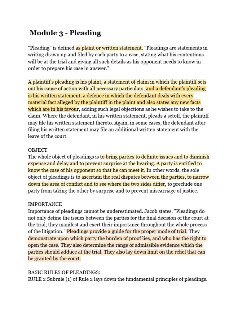 Understanding Legal Pleadings Basics | PDF | Lawsuit | Cause Of Action