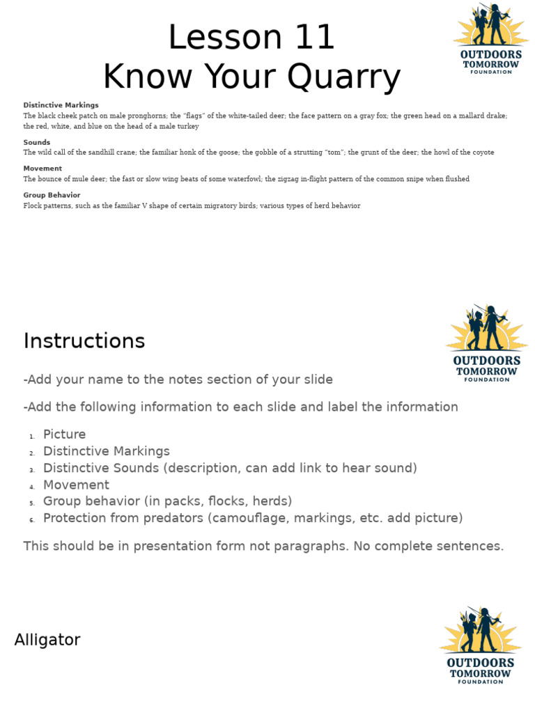 2023+Wildlife+Conservation+ +lesson+13a+ +Know+Your+Quarry | PDF