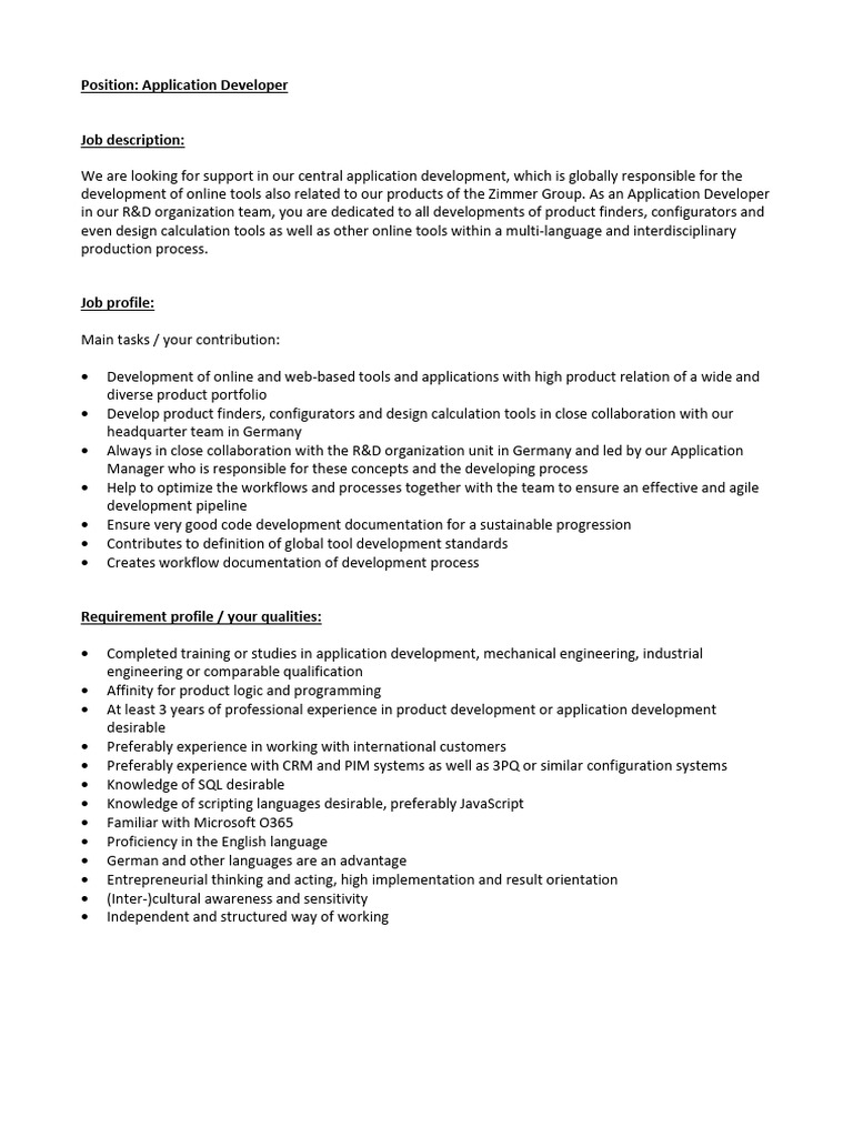 Application Developer Job Opening | PDF