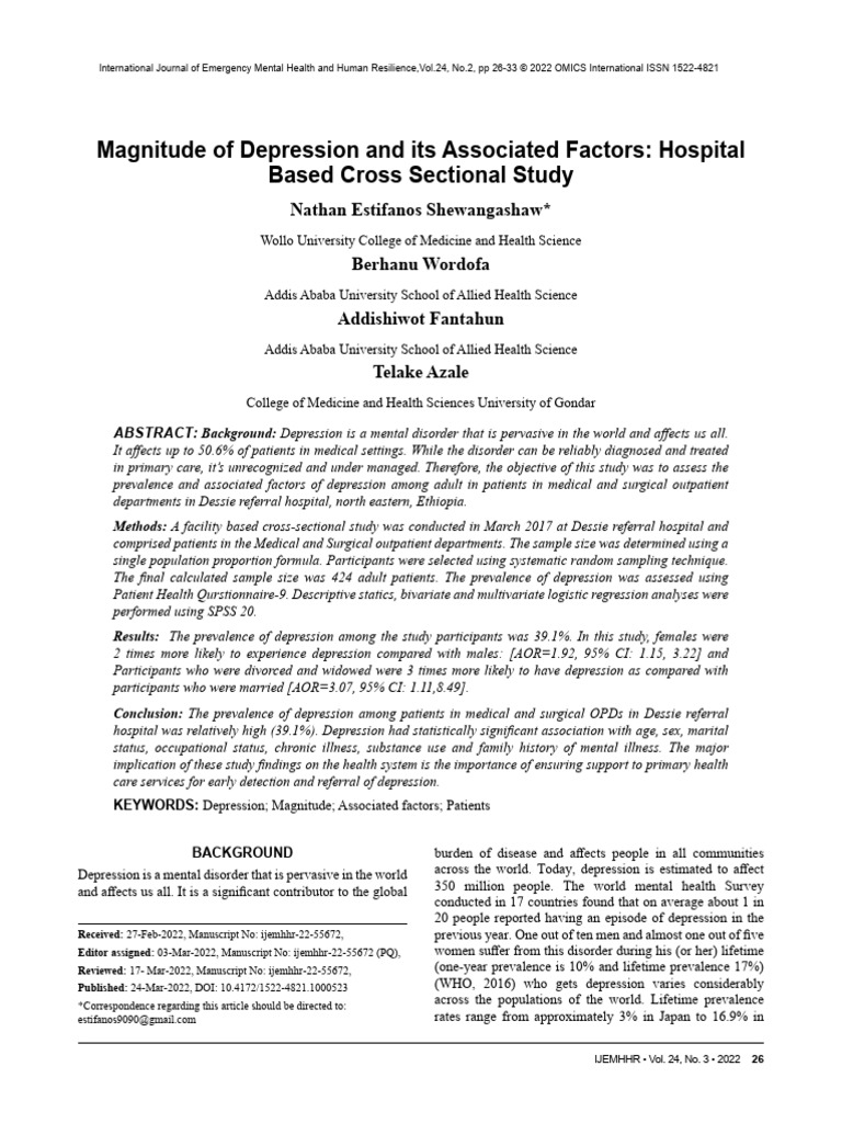 Depression Prevalence in Ethiopian Patients | PDF | Major Depressive ...