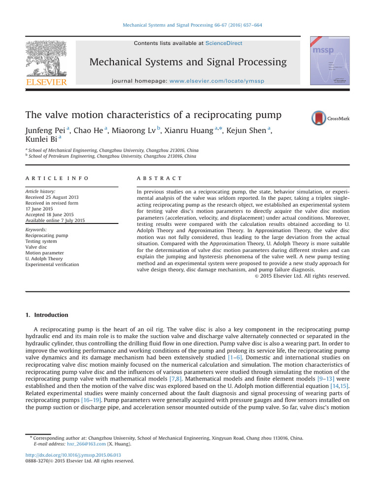 Valve Motion Characteristics in Pumps | PDF | Pump | Valve