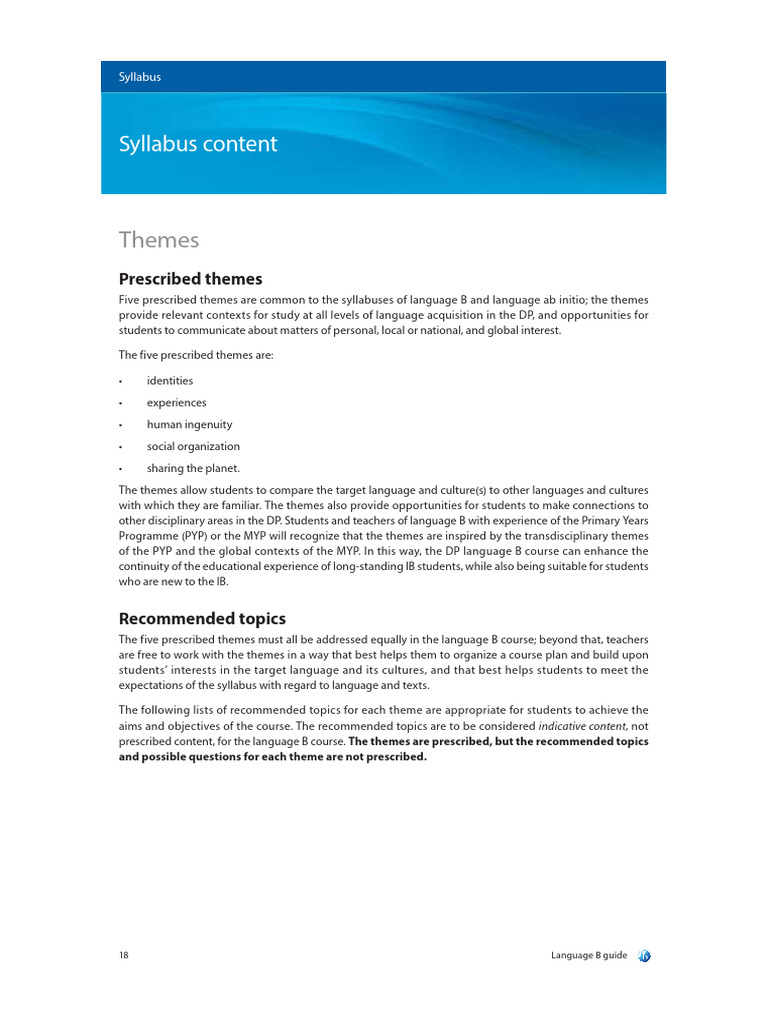 IB Language B Prescribed Themes | PDF | Identity (Social Science ...