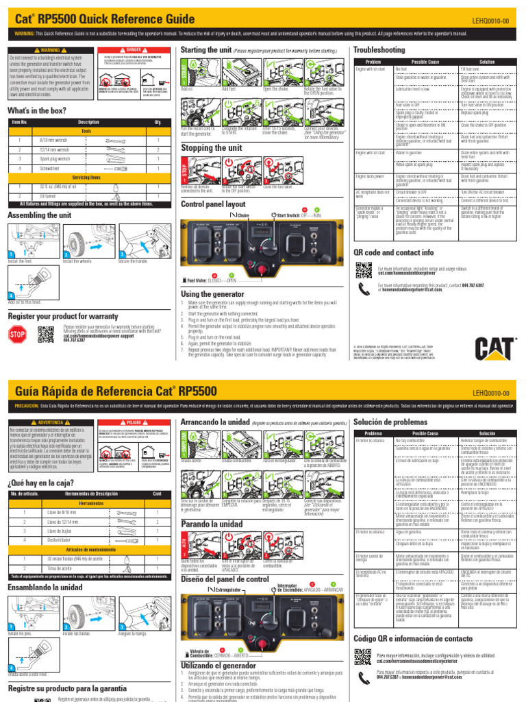 Guía Rápida Cat RP5500 | PDF | Cambiar | Gasolina