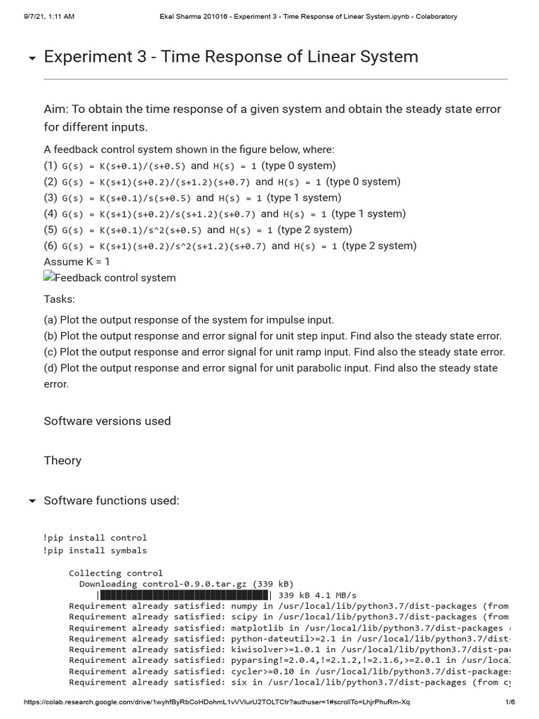 Time Response Analysis of Linear Systems | PDF | Control Theory ...