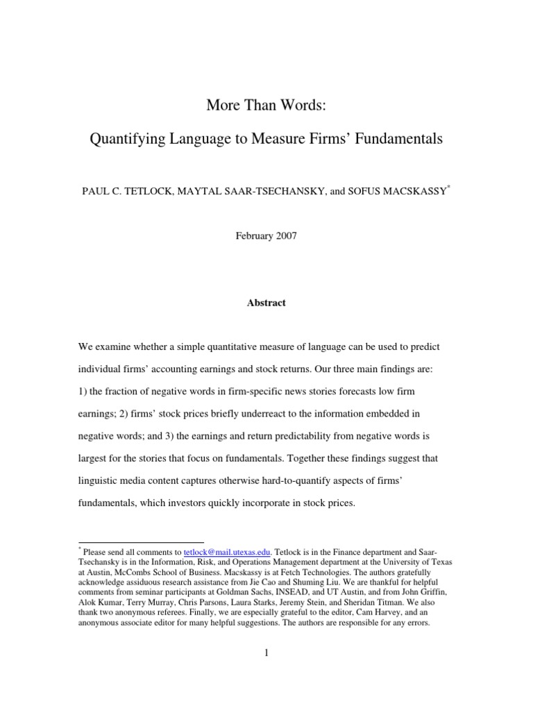 Quantifying Language To Measure Firms' Fundamentals | PDF | Ordinary ...
