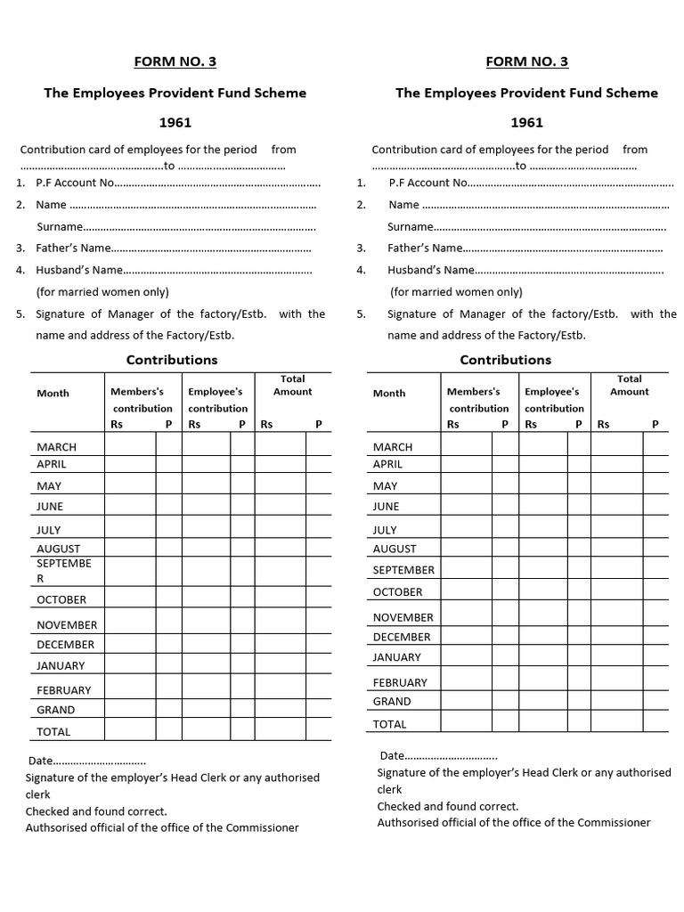 Employee Provident Fund Contribution Card | PDF