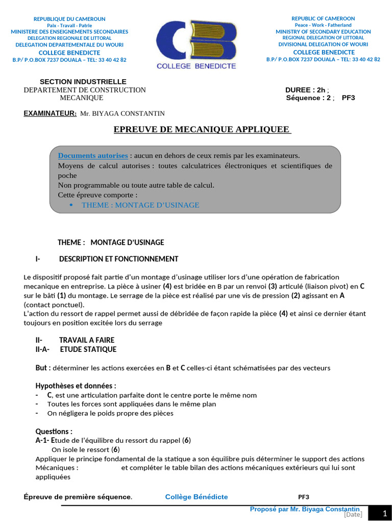 Épreuve de Mécanique Appliquée PF3 | PDF | Usinage | Mécanique