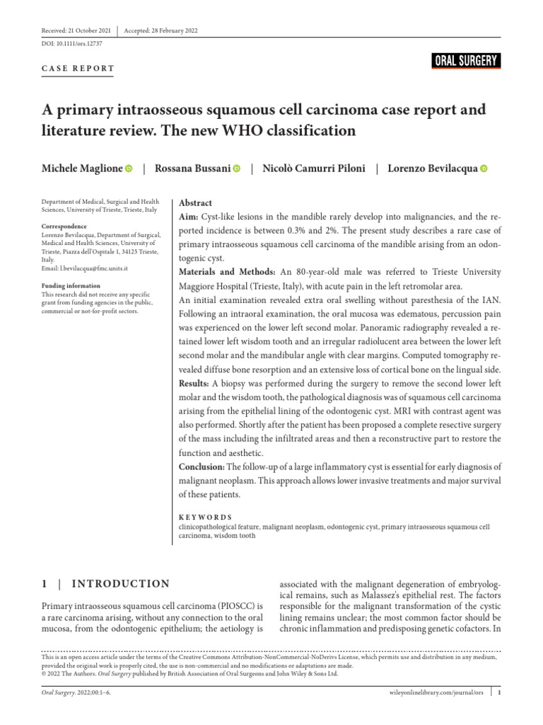 A Primary Intraosseous Squamous Cell Carcinoma Case Report and | PDF ...