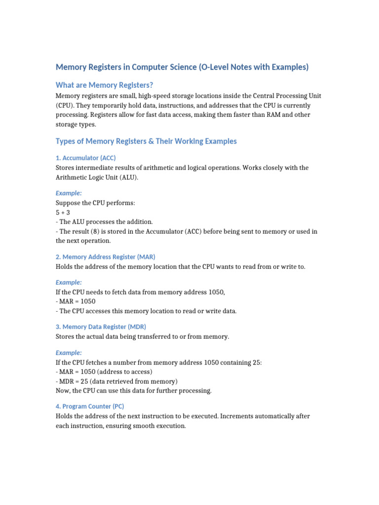 Memory_Registers_Notes | PDF | Computer Data Storage | Central ...