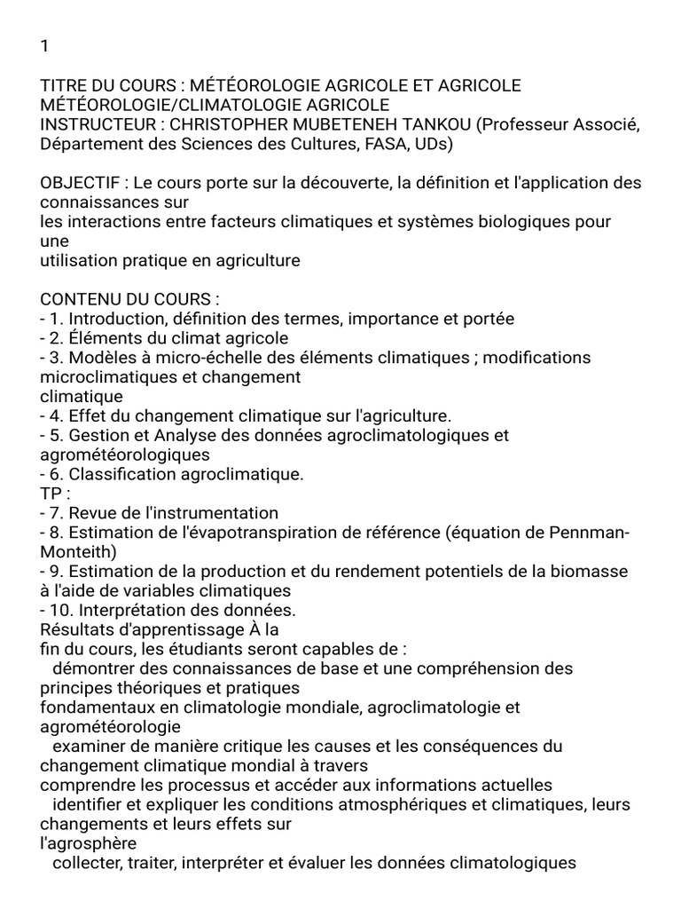 Définition de la climatologie agricole | PDF | Météorologie | Climatologie
