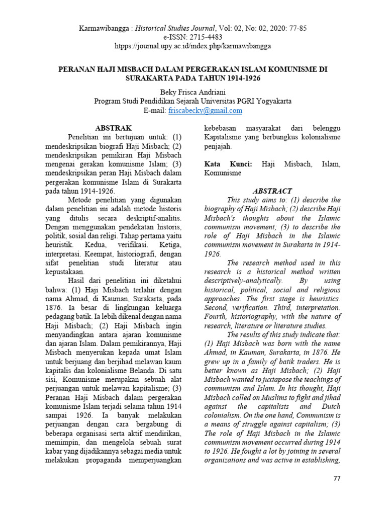 Peranan Haji Misbach dalam Komunisme Islam | PDF