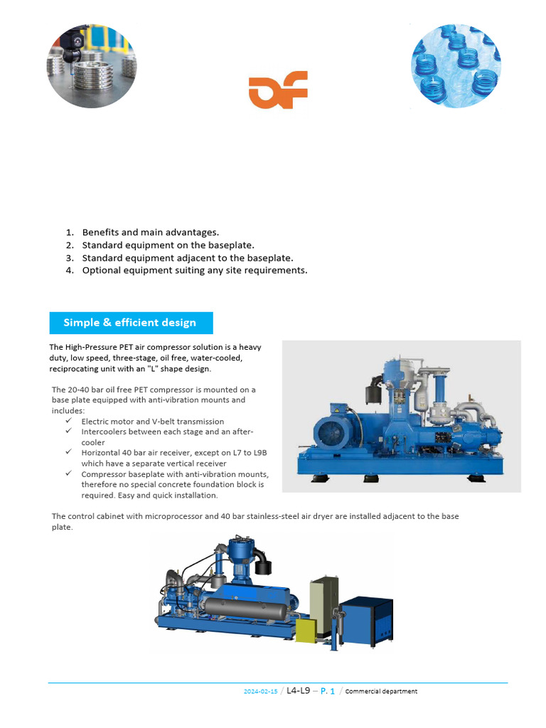 40 Bar Oil-Free PET Compressor Overview | PDF | Piston | Power Inverter