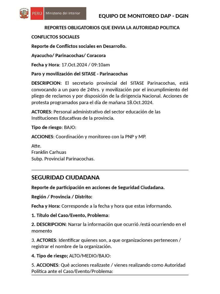 Reporte de Conflictos y Seguridad en Parinacochas | PDF