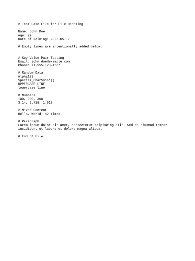 Test Case File for Data Validation | PDF