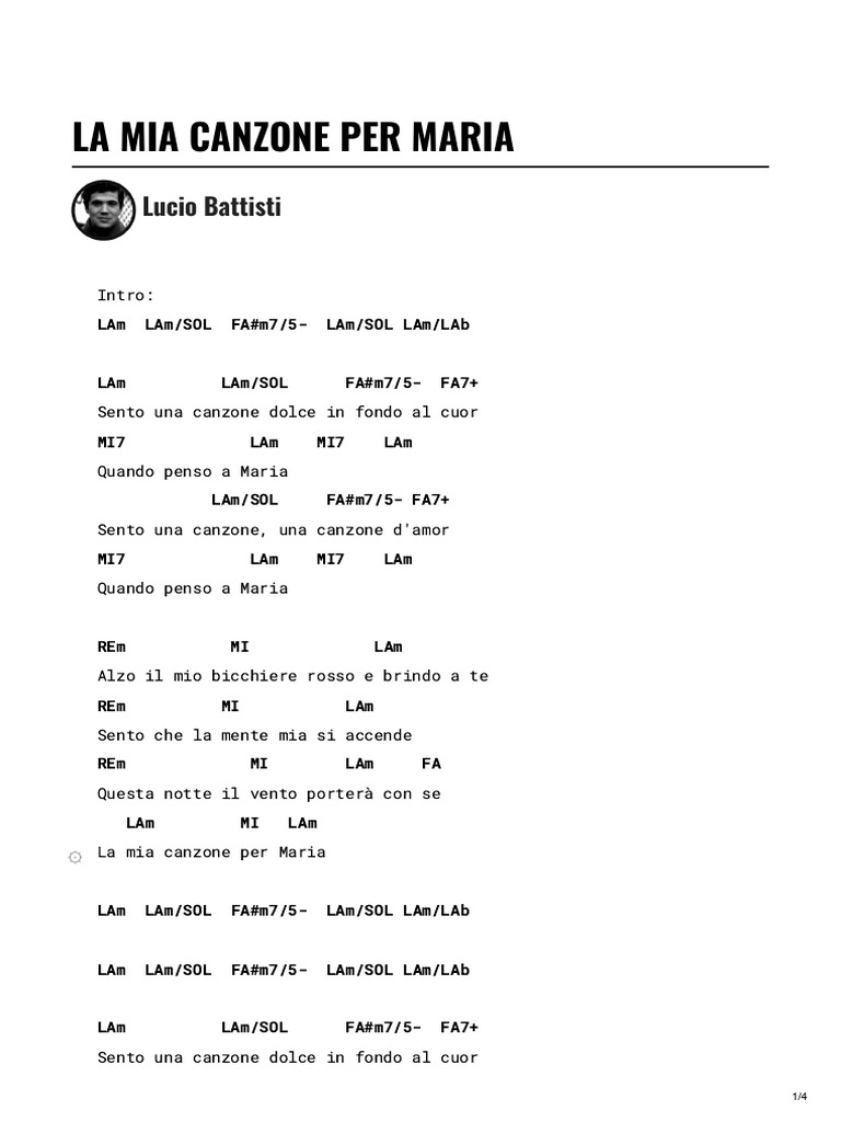 LA MIA CANZONE PER MARIA Accordi 100% Corretti - Lucio Battisti | PDF