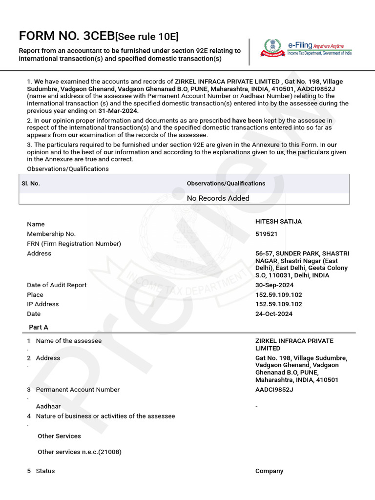 3CEB Report for Zirkel Infraca Pvt Ltd | PDF | Financial Economics ...
