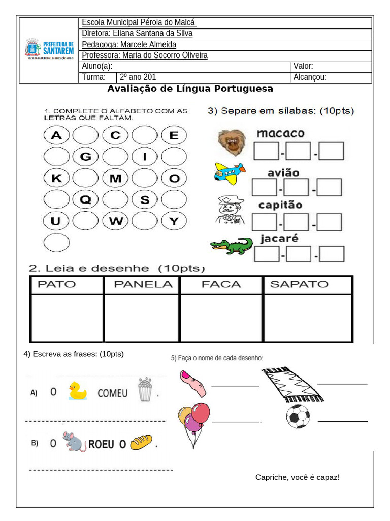 Avaliação de Língua Portuguesa 2º Ano | PDF
