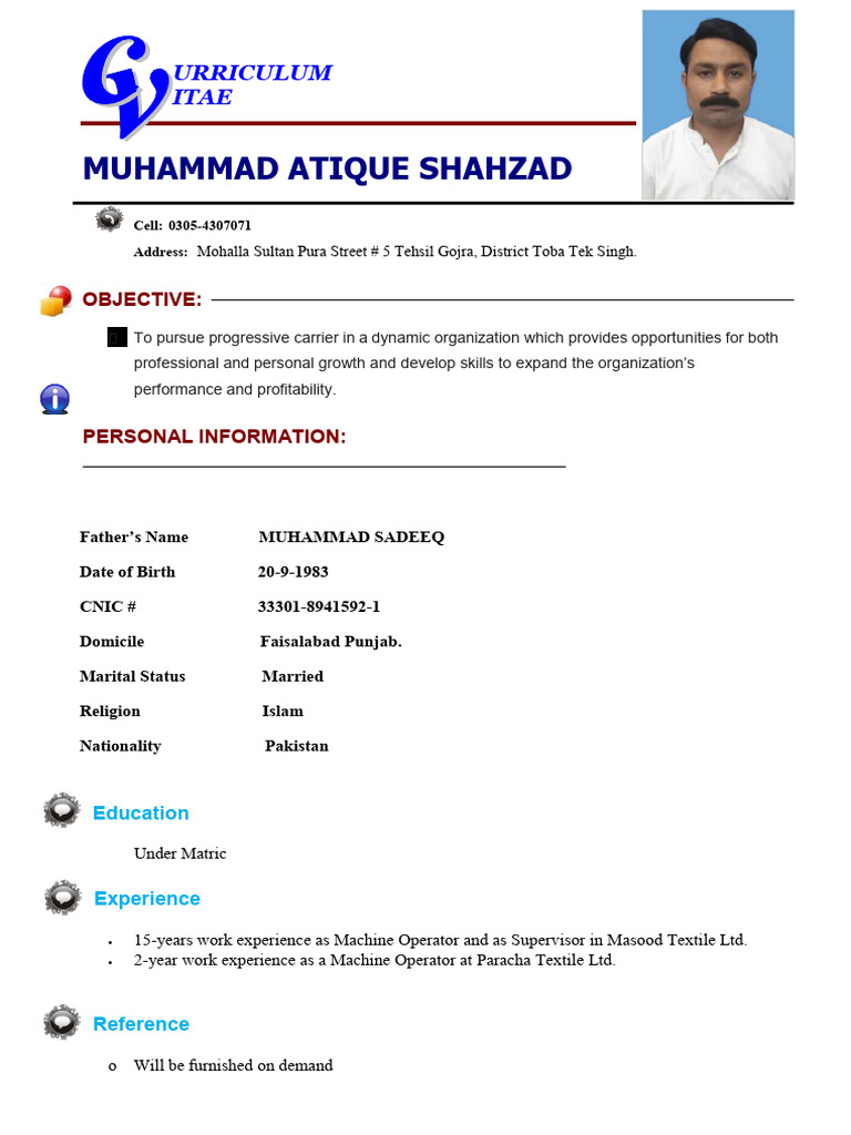 Muhammad Atique Shahzad Resume | PDF